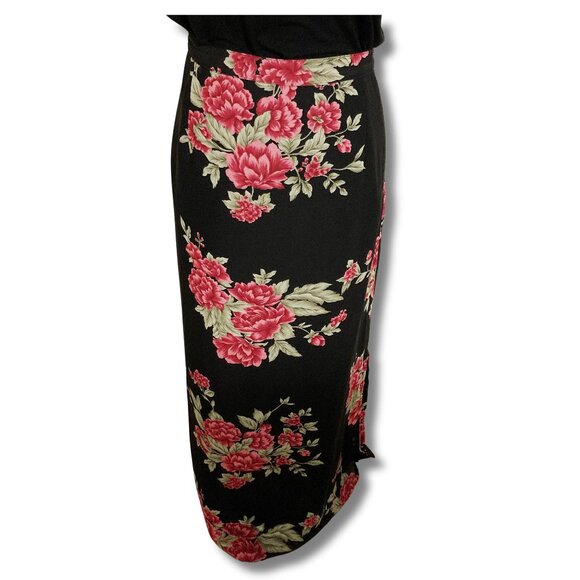 Style & Co Dresses & Skirts - STYLE & CO Plus-size black pink green floral print long skirt ~ LARGE XL 1X